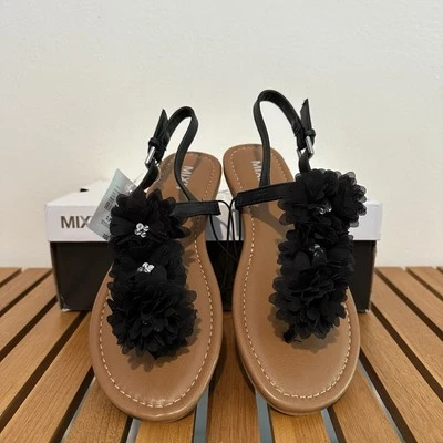 Chanclas Mixit para mujer talla 9 pedrería flor negra con diamante Foto 1 de 4