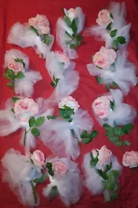 12 PC Lot Artificial PINK ROSES Flower Bouquets W BOW HOME Wedding TABLE SETTING - Picture 1 of 5
