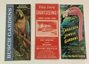 Lote de 3 folletos de Florida años 60 Sarasota Jungle & Busch Gardens Miami Sights - Imagen 1 de 4