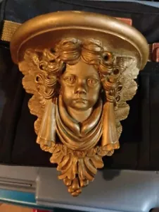 CHERUB/ANGEL WALL SHELF ANTIQUE GOLD GILDED WALL DECOR - Picture 1 of 6