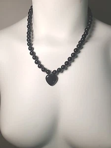 Vintage 18" Anesis Bagues Natural Black Agate Stone 925 Sterling Silver Necklace - Picture 1 of 7