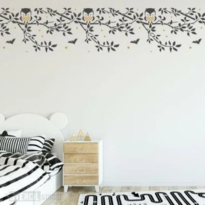 Owl Branch Border Reusable Nursery Stencil - Woodland Stencil - Nursery Border - Picture 1 of 4