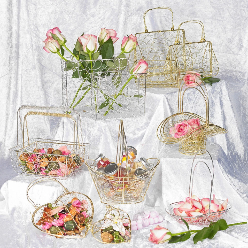 6x große Metall Drahtgeflecht Brautjungfer Hochzeit Tisch ausgefallene Dekor Körbe Sets - Bild 1 von 1