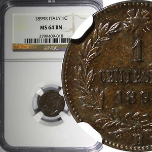 Italia Umberto I Cobre 1899 R 1 Centesimo NGC MS64 BN KM# 29 (018) - Imagen 1 de 5