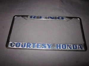 MARCO DE PLACA DE LICENCIA DE METAL VINTAGE RENO CORTESÍA HONDA - Imagen 1 de 7