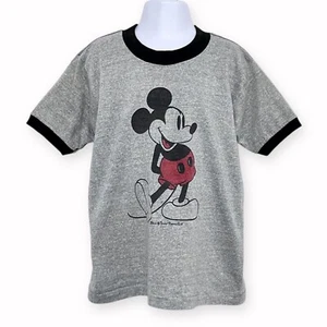 Vintage Mickey Mouse Tropix Togs Kids Ringer T-Shirt Gray Med Short Sleeve Top - Picture 1 of 11