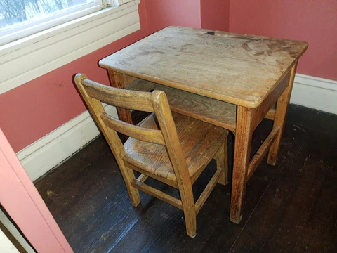 Antique oak school desk and chair Cover
