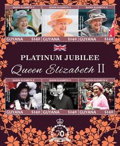 Guyana 2022 - Queen Elizabeth II, Platinum Jubilee - Sheet of 6v - MNH