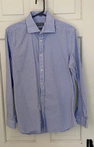 Michael Kors Herrenhemd Sim Fit blau kariert Knopfleiste 15 32/33 - Bild 1 von 5