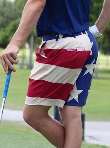 Men's Loud Mouth Old Glory Flag Golf Shorts Sz 44 Polyester 11" Inseam - Picture 1 of 6