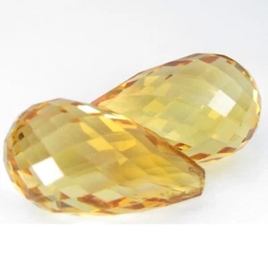 32.26Cts Wow 100% Natural Genuine Briolette Cut Citrine Matching Pair Ref VDO - Picture 1 of 5
