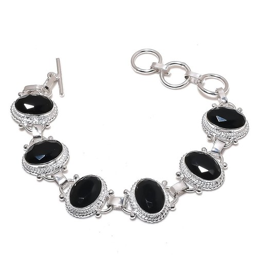 VALENTINO Bracciale gioiello in argento sterling 925 fatto a mano con pietre preziose spinello nero misura 7 8"