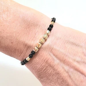 Bracciale Aragosta Aragosta Oro Giallo Solido 14k Onice Nero 4mm Pepita Sfaccettata - Foto 1 di 11