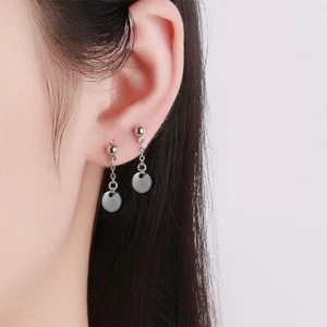 Surgical Steel 6mm Circle Chain Charm Earrings 4cm - Picture 1 of 1
