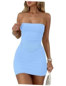 Womens Sexy Skirt Sets Summer Two Piece Outfits Going Out Strapless Small Sky - Picture 1 of 7