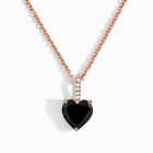 3Ct Simulated Black Diamond Heart Pendant 18" Necklace Rose Gold Plated Silver
