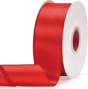 Solid Color Hot Red Double Faced Satin Ribbon 2" X 50 Yards, Fabric Ribbons Perf - Picture 1 of 7
