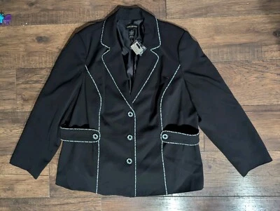 Blazer Lane Bryant Feminino Plus Preto com Acabamento Azul e Botões Tamanho 22 Novo com etiquetas - Imagem 1 de 4
