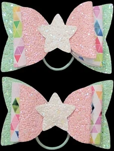 Faux Leather Bows with Hair Tie Multicolor Set 2 - Picture 1 of 5