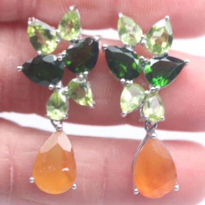 Heizbare Edelstein Gelber Saphir, Chromdiopsid & Peridot Ohrringe 925 Silber - Bild 1 von 4