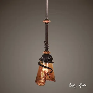 Bronze Iron Art Glass Mini Pendant | Amber Contemporary - Picture 1 of 2