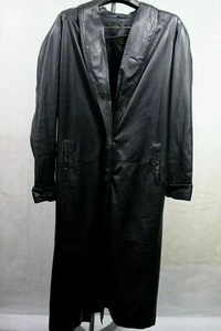 JACUELINE FERRAR womens size 14 UT black long sleeve button up leather long coat - Picture 1 of 2