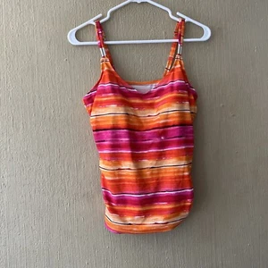 Christina Tankini Swim Top Tankini Size 12 Swimsuit Orange Pink Black - Picture 1 of 9