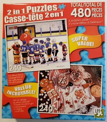 2-1 Jigsaw Puzzles Hockey Talk & Cookies and Hot Chocolate  (Factory Sealed) - Image 1 of 3