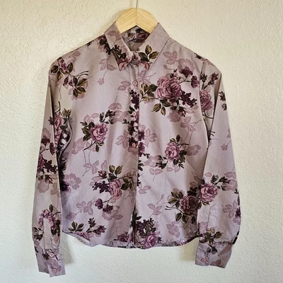 花卉长袖纽扣衬衫第一期 Petite M 柔软粉红色紫色玫瑰 — 第 1/4 张图片
