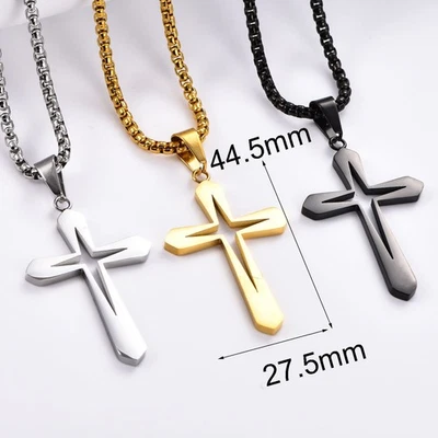 Collana catena in acciaio inox CROCE cava religiosi amuleto cristiano uomo 60cm  - Immagine 1 di 4