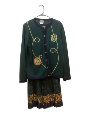 Conjunto de falda/cardigan Leslie Fay talla 10 escudos de armas bordados ecuestres de colección Foto 1 de 4