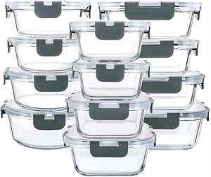24-Piece Glass Food Storage Containers with Upgraded Snap Locking Lids,Glass Mea - Picture 1 of 11