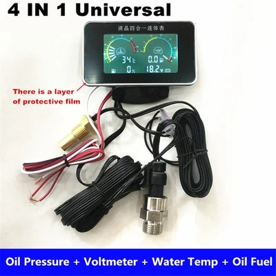 4 IN1 Digital Oil Pressure Meter/Voltmeter/Water Temp/Fuel Level Gauge Universal - Image 1 of 4