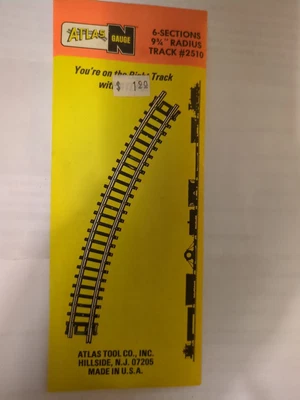 N Scale Atlas 6 Pieces 9 3/4" Radius Curved Track New New Old Stock 2510  - Image 1 of 2