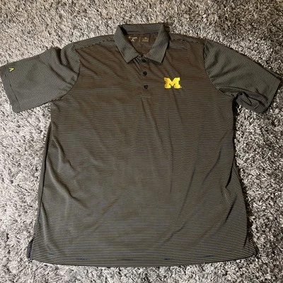 Antigua Michigan Wolverines Navy Maize Striped Performance Polo SZ XL Big M Logo - Image 1 of 4