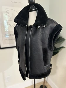 Blank NYC Sherpa Moto Stand Collar Faux Leather & Sherpa Trimmed Vest Size S - Picture 1 of 8