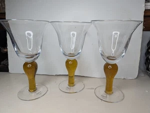Set of 3 Artland Iris Amber Bubble Stem Water Goblets 8 1/4" - Picture 1 of 4