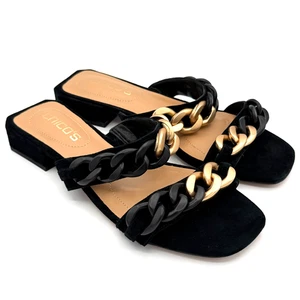 Sandalias Chico’s negras de gamuza con eslabones de cadena talla 61/2 nuevas sin caja elegantes - Imagen 1 de 8