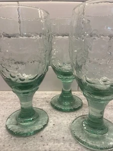 Libbey Orchard Fruit Green Footed Goblet / Water Drinking Glass Set of Three - Picture 1 of 8