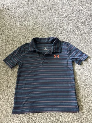 Under Armour Boys Short Sleeve Polo Shirt Size 4T Blue Striped Loose Fit Golf - Image 1 of 4