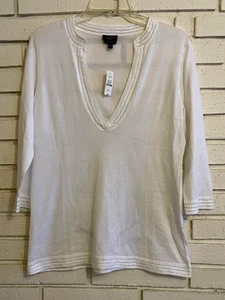 Talbots Damen Pullover mitteltiefer V-Ausschnitt leichter Pullover weiß NEU - Bild 1 von 6