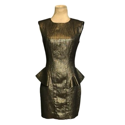 Vestido de cóctel Arden B. dorado metálico detalle peplum espalda abierta talla XS Foto 1 de 4