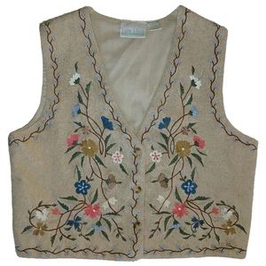 VTG Van Heusen Women's Size S Embroidered Taupe Blue Pink Woven Vest - Picture 1 of 5