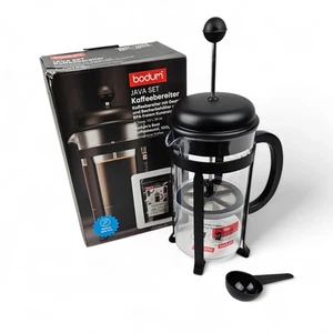 Bodum Java French Press Kaffeebereiter Glass 1L BPA frei Schwarz mit Löffel - Bild 1 von 7
