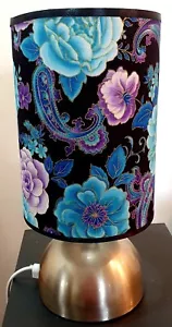 Purple blue flower Bedside touch Lamp Base fabric shade And Bulb Set - Picture 1 of 8