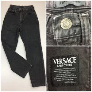Vintage VERSACE Couture Italy Womens sz XS Gray High Rise Medusa Head Jeans - Picture 1 of 12