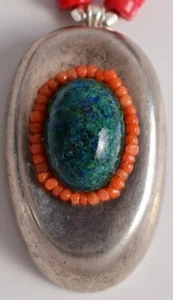 Wonderful Handmade Necklace ~ Coral - Azurite - Sterling Silver 17" - Picture 1 of 10