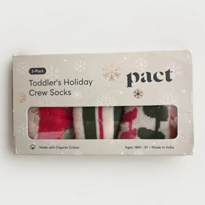 Pact Kids Holiday Ankle Socks 3-Pair Made With Organic Cotton Size 18 month - 3Y - Picture 1 of 2