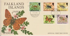GB - Falkland Is 1984 Insects & Spiders Def's SG 480a-483a FDC BUTTERFLY BEETLE - Picture 1 of 1