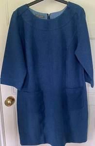 LAURA ASHLEY BLUE DENIM 3/4 SLEEVE POCKET MIDI DRESS UK 14 - Picture 1 of 3